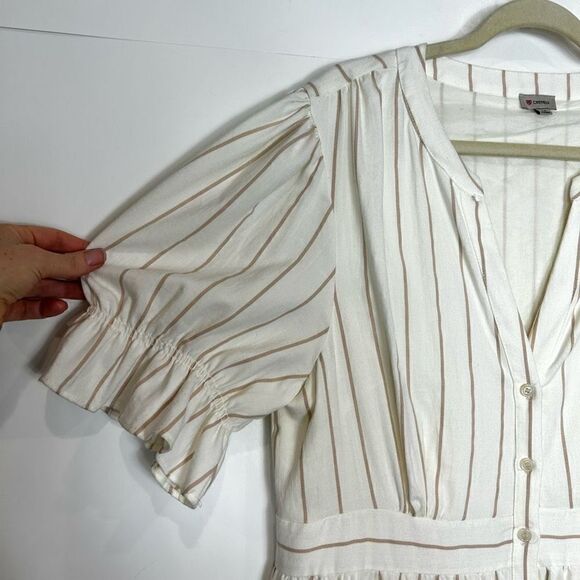 Cremieux Midi dress Button Up Ivory Stripe Puff Sleeve s z 14 Large - Picture 14 of 15